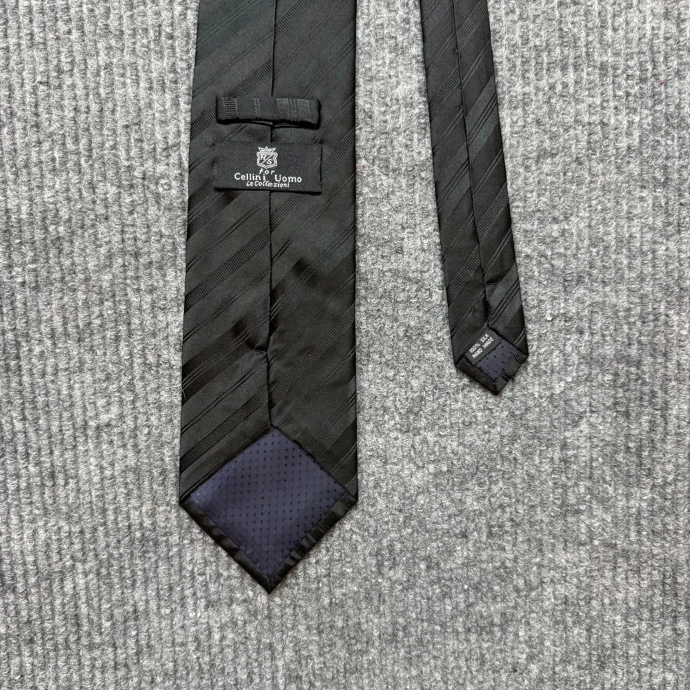 Cellini Uomo Le Collezioni Black Striped Silk Necktie Mens Designer‎ Tie
